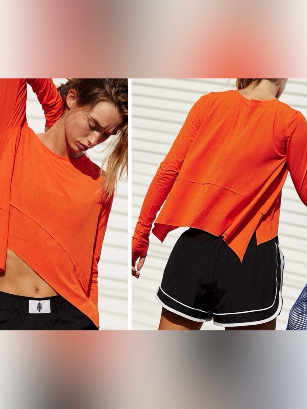 FP Movement by Free People Long-Sleeve Cropped Crewneck Top - Vibrant Orange-Red